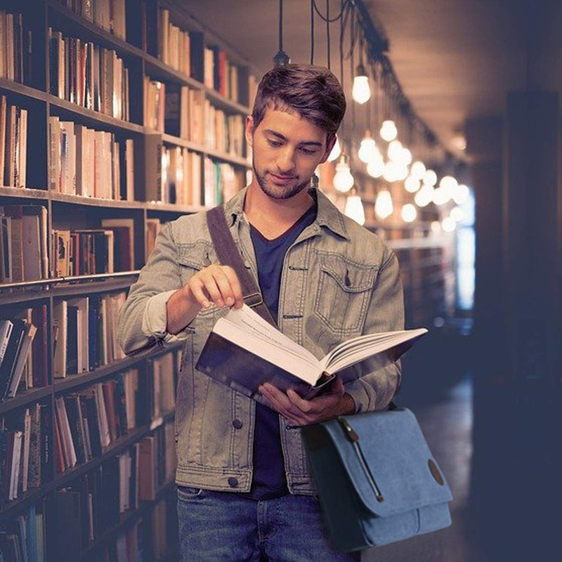 Mactso Vintage Canvas Satchel Messenger Bag for Men Women,Travel Shoulder bag 13.5" Laptop Bags Bookbag (Blue) - Image 4